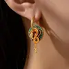 Pendientes de Oro de 18K Chapado en Cobre Estilo Chino Retro con Diseño de Nube Propicia con Forma de Dragón Pintado, Pendientes de Alta Gama para Mujer de Uso Múltiple