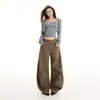 Jeans de Trabajo de Pierna Ancha Naranja Juvenil # Vintage para Mujer, Corte Holgado, Adelgazantes, Únicos, Casuales, Versátiles, Pantalones de Guadaña Modernos
