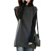 Chaleco de Punto Coreano Holgado de Lana 100% Pura de Longitud Media con Cuello Alto Parcial para Mujer Otoño e Invierno Suéter Chaleco sin Mangas