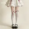 Calcetines de Algodón Puro con Cordones hasta Media Pantorrilla para Mujer, Calcetines de Encaje con Cinta para Primavera y Verano hasta la Rodilla, Calcetines de Pantorrilla Lolita