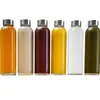Botella de vidrio transparente con tapa botella de agua de vidrio reutilizable con tapa de acero inoxidable para extracción de jugo botella de vidrio para jugo de refrigerador