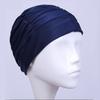 Venta al por mayor de fábrica, cómodo, no corta la cabeza, para cabello largo, gorro de natación plisado, color sólido, gorro de natación de tela, para damas, gorro de tela de nailon
