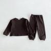 INS Outono 2024 Nova Roupa Infantil Estilo Coreano Roupa de Casa conjunto Algodão Cor Sólida Roupas Confortáveis para Meninos e Meninas