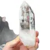 Cristal natural blanco de frontera piedra en bruto corte prisma hexagonal punta única base sin pulir desmagnetizante adorno de cristal de energía