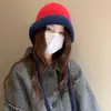 Gorro de Punto Versátil de Lana de Alpaca para Invierno con Bloques de Color para Mujer, Estilo Japonés, Circunferencia de Cabeza Grande, Cálido Gorro Lei Feng Protector de Orejas