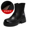 Botas Martin de cuero genuino de suela gruesa para mujer, nuevo modelo otoño 2026, botas de tacón grueso que aumentan la altura, ajuste ceñido, botines de cuero estilo británico