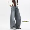Jeans Masculino de Cintura Alta Americano Wide Leg Perna Torta Outono Solto Reto Casual Calça Longa Calças Masculinas Calças Masculinas Retrô