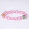 Pulsera de Piedra Ojo de Gato Rosa Natural y Aventurina Verde, Suministro Directo de Fábrica Potente, Joyería de Mano Versátil Estilo Chino Nuevo