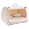 Cama para mascotas de otoño e invierno con diseño de cajón estilo ins de impresión completa, espacio amplio, cama tipo princesa semi-cerrada para perros pequeños y gatos