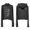 DETW 25AW* Jaqueta com capuz e zíper listrada estilo escuro, modelagem justa, cardigã curto unissex, moletom com capuz masculino