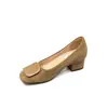 Sapatos Femininos Elegantes com Salto Bloco Quadrado, Bico Redondo, Aumento de Altura de 6cm, 2025 Novo, Versátil para o Trabalho, Camurça, Salto Alto Baixo