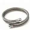 Pulsera trenzada ajustable con cabeza de cuenta redonda de acero inoxidable, Pulsera tejida que no se decolora, Doble capa de acero de titanio, Pulsera apilable moderna