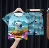 Pijama Infantil de Verão com Manga Curta, Conjuntos de Dinossauro em Desenho Animado para Meninos Tamanhos Médio e Grande, Roupas de Casa de Cachorro Canela para Meninas Venda por Atacado
