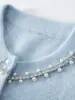 25 Años Nuevo Otoño e Invierno 100 Cachemira Cuello Redondo Cardigan de Punto Cuello Bordado Diamante Cepillado Suave Cera Cálido Suéter de Cachemira