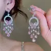 Pendientes de Borla con Flor de Zircón de Aguja de Plata Transfronterizos, Pendientes de Moda y Elegantes, Pendientes de Lujo Ligero y de Gama Alta, Diseño de Nicho