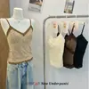Camisola de Encaje de Pestañas con Lunares de Color Contrastante Chaleco Cepillado Otoño Invierno Copas Fijas Camisola Sexy de Chica Caliente con Cuello en V para Mujer 3002