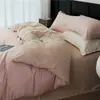 Conjunto de Flanela Espessa de Algodão de Fibra Longa para Outono e Inverno, Conjunto de Quatro Peças, Capa de Edredom 100% Algodão, Lençol de Cama, Cor Sólida, Simples, Estilo MUJI