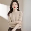 Novo Suéter Feminino Elegante de Tricô para Outono 2026, para o Trabalho e Deslocamento, Gola Redonda, Manga Longa, Cor Sólida, Camisa Básica de Tricô