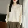 Cárdigan de Punto Calado de Encaje Estilo Francés para Mujer, Suéter de Botones Color Beige, Top Versátil, Moda Primavera 2026