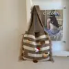 Bolsa de Tricô Color Block Listrada de Comércio Exterior para Mulheres, Grande Capacidade, Nova Bolsa de Ombro Tote Casual Outono/Inverno 2025 para a Aula