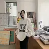 Sudadera con capucha con estampado de letras estilo chic callejero americano para mujer, otoño e invierno, estilo coreano, versátil, de terciopelo, chaqueta de estudiante, top