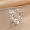 Anillo de diseño de estilo frío de tendencia transfronteriza con conjunto de cobre y circonita multicapa, anillo de mujer con apertura cruzada