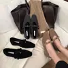 Sapatos Mary Jane Estilo Francês Inspirados em Chanel para Mulheres com Laço, Bico Fino, Boca Rasa, Salto Escondido e Forro Quente de Algodão