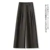 Calça de Lã Estilo Coreano de Perna Reta Feminina 2026 Outono/Inverno Nova Cintura Alta Emagrecedora Perna Larga Longa Elegante Versátil Casual
