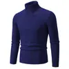 Comercio Exterior al por Mayor Transfronterizo Otoño e Invierno Suéter de Cuello Alto para Hombre Talla Europea y Americana Casual Color Sólido Raya Vertical Jersey Camisa de Punto Base Hombre