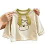 Camiseta Manga Longa Infantil Menino Orelhas 3D Estilo Coreano Estampa Cartoon Bebê Primavera e Outono Base de Algodão Puro