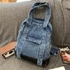 Nueva Mochila Escolar Estilo Hong Kong con Contraste de Color en Costuras, Mochila Cruzada de Hombro Urbana de Moda, Bolso de Mano de Mezclilla de Doble Uso para Mujer