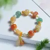 Pulsera de Calabaza de Jade Dorado de Xinjiang, Pulsera de Calabaza de Jade Dorado de Seda de Colores con Múltiples Gemas, Pulsera de Jade Estilo Chino para Mujer Regalo
