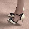 2025 Nuevo Estilo de Verano Bloques de Color Lazo Hueco Estilo Pequeño Fragante Versátil Clima Brisa Suave de la Tarde Zapatos de Tacón Alto para Dama