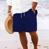 Nuevos Pantalones Cortos de Algodón y Lino con Múltiples Bolsillos y Cordón Rayados Casuales de Playa para Hombre de la Nueva Estación Independiente de Amazon Europea y Americana