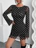 Vestido de Malla con Estampado de Lunares, Cuello Redondo, Espalda Descubierta y Mangas Largas, Elegante para Mujer, Transfronterizo Europeo y Americano Amazon 2026