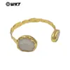 Mpb140 Hermoso y Exquisito Pulsera Delgada Abierta de Latón con Incrustaciones de Perla de Concha Gris y Amarilla Joyería al por Mayor para Mujeres