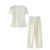 Ropa Europea y Americana de Mujer Transfronteriza Za Aliexpress Moda de Venta Caliente Elegante Top de Manga Corta con Botones y Pantalones Set