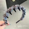 Diadema de Malla con Estampado de Leopardo Azul Dientes de Cristal Diadema Alta Calavera Pinza para el Cabello a Presión Accesorios para el Cabello de Lujo Ligero Retro de Alta Gama Diadema