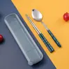 Nuevo juego de cubiertos de acero inoxidable y bambú estilo coreano cuchara de paja de trigo contactar servicio al cliente para hacer logo por cambio
