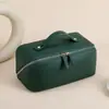 Bolsa de Tocador para Mujer de Piel de Vaca de Primera Capa Apertura y Cierre con Doble Cremallera Bolso Estuche Cosmético Almacenamiento de Productos para el Cuidado de la Piel Bolsa de Cosméticos de Cuero Genuino para Mujer