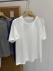 Verano Nuevo Estilo ~ Blanco Azul Marino Profundo Ajuste Hombro Derecho Versión Slim Algodón Fino Color Puro Cuello Redondo Manga Corta Camiseta Top