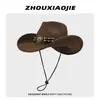 Chapéu Cowboy Ocidental Retrô Americano Masculino Primavera Verão Proteção Solar Filtro Solar Estilo Étnico Chapéu Jazz Aba Larga Chapéu de Cavaleiro Britânico