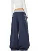 Pantalones casuales de retazos con estampado de letras desgastado estilo retro americano, unisex streetwear holgados de pierna ancha con pierna curva
