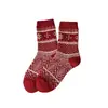 Meias de Lã Outono e Inverno, Engrossadas e Quentes, Meias de Cano Médio Fair Isle, Meias Vermelhas de Ano Novo, Meias para Casa, Meias da Sorte para o Ano de Nascimento