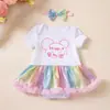 Macacão Vestido Bebê Arco-Íris com Glitter Transfronteiriço para Meninas, Vestido de Primeira Festa de Aniversário, Macacão Vestido de Manga Curta Estilo Princesa de Ballet