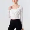 Cubierta Deportiva de Cuello V Grande para Mujer Lyocell Ropa de Yoga Camiseta de Manga Larga Ceñidor de Cintura Adelgazante Corto Pilates Fitness Top