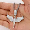 Joyería Transfronteriza Europea y Americana Tk Estilo Retro Neutro Alas de Ángel Incrustadas de Diamantes Dorados Colgante de Collar para Hombres y Mujeres Rap Hip-Hop