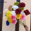 Rosa Diamante Artificial de Três Cabeças para Casamento Decoração de Salão de Casamento Flores de Seda Decoração Suave para Janela Materiais de Flores para Paisagismo Arranjo de Flores para Corredor