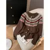 Cárdigan de lana suave y elegante con un aire retro nórdico, con un patrón jacquard Fair Isle, cuello redondo y longitud corta para mujer