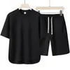 Conjunto Casual de Moda de Verão de Alta Qualidade para Jovens com Manga Curta: Conjunto de Duas Peças: Shorts de Moda com Barra Curva e Camiseta de Manga Curta